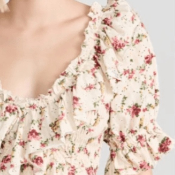 Free People FP Women’s Aster Floral Favorite Girl Ruffled Smocked Top Large L - Picture 3 of 14